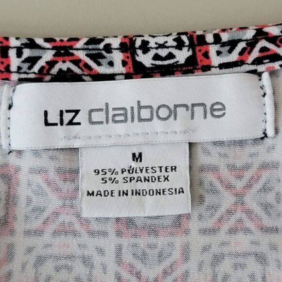 Liz Claiborne Blouse Womans Size M Geometric Pattern Round Neck - Picture 10 of 12
